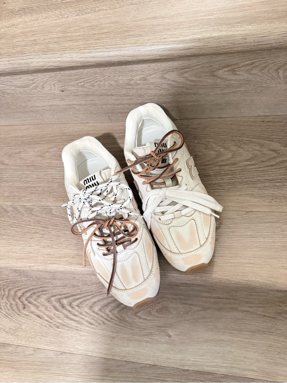 Cream Leather and Tan Accent Women's Sneakers